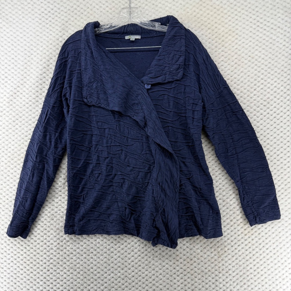 Toad & Co Horny Toad Crinkle Cardigan S Blue Organic Cotton Open Front Textured‎